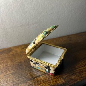 Tropical Design Trinket Box with Gold Accents